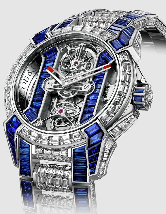 Review Jacob & Co EPIC X TOURBILLION SKELETON BLUE SAPPHIRES DIAMOND BRACELET EX500.30.BD.BB.A30BB Replica watch